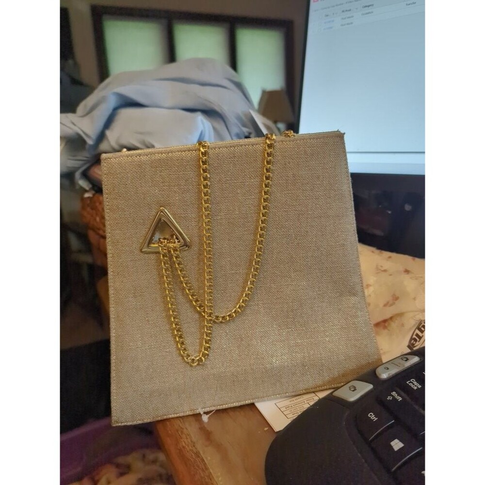 Vtg 80's Timothy Hitsman Gold Evening Bag with Adjustable  Chain Strap